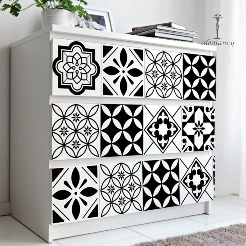 Buy 12 pcs tile stickers self adhesive black & white at best price in  Pakistan